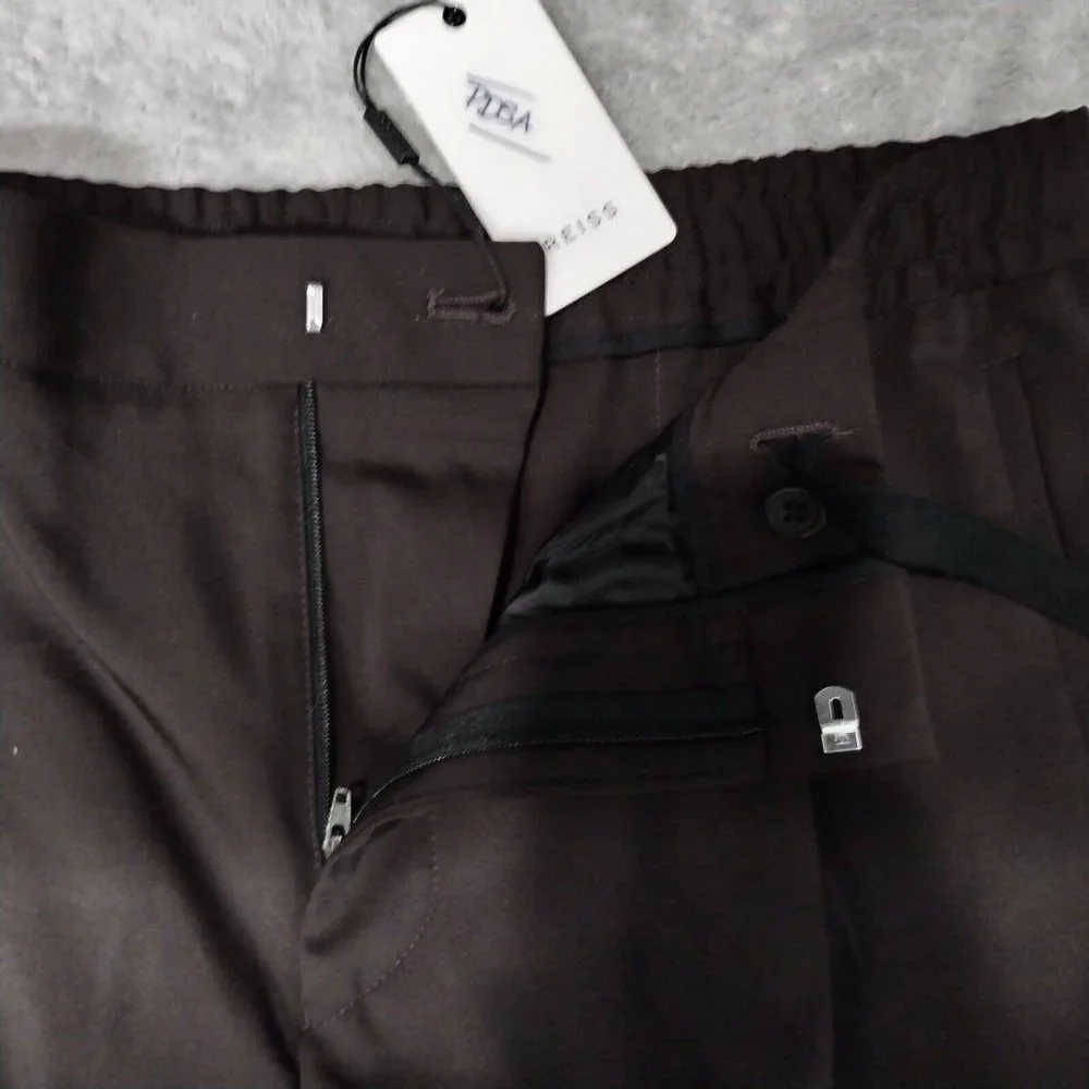 Reiss Trousers Mens 34 (34x28) Dark Aubergine Wool Nakata Drawstring Relaxed - Picture 11 of 16